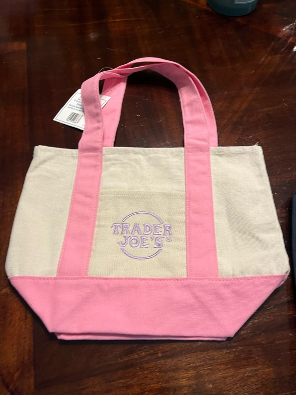 Mini Trader Joe's Pink and Cream Canvas Tote  Bag